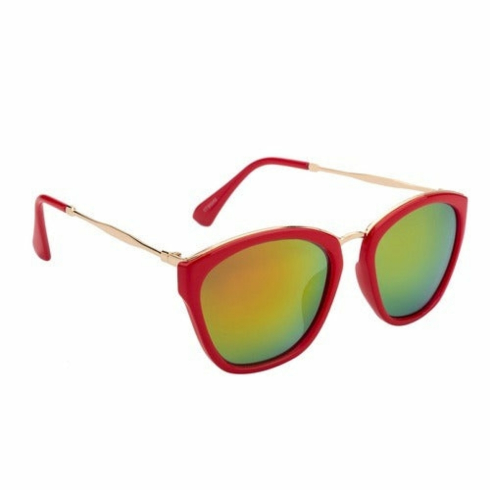 FUN TIMES RETRO SUNGLASSES FOR WOMEN RED FRAME WITH MULTI COLOR LENS